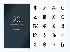 20 icono lleno de línea de moneda para presentación vector