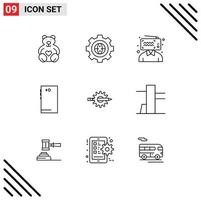 User Interface Pack of 9 Basic Outlines of back android gear smart phone influencer Editable Vector Design Elements