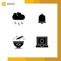 Mobile Interface Solid Glyph Set of 4 Pictograms of cloud colouring weather notification dye Editable Vector Design Elements