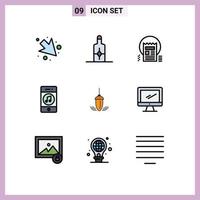 Stock Vector Icon Pack of 9 Line Signs and Symbols for instrument social article player media Editable Vector Design Elements