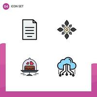 User Interface Pack of 4 Basic Filledline Flat Colors of document hindu finance decorate cake Editable Vector Design Elements