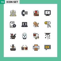 Universal Icon Symbols Group of 16 Modern Flat Color Filled Lines of development pc apple education imac monitor Editable Creative Vector Design Elements