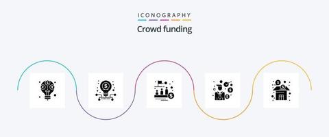 paquete de iconos de glifo 5 de crowdfunding que incluye banco. inversor. fondo. inversión. comercio vector