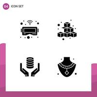 Conjunto de 4 glifos sólidos universales para aplicaciones web y móviles gafas cubos de mano juego elementos de diseño vectorial editables seguros vector