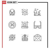 Mobile Interface Outline Set of 9 Pictograms of wifi cd business sew clothing Editable Vector Design Elements