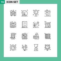 Modern Set of 16 Outlines Pictograph of science lab science bathroom laboratory research reflection Editable Vector Design Elements