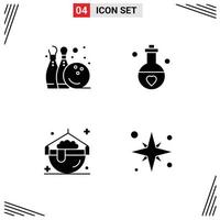 Universal Icon Symbols Group of 4 Modern Solid Glyphs of bowling pine cook play passion magic Editable Vector Design Elements