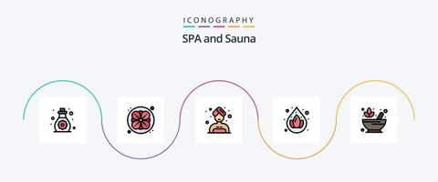 paquete de iconos de 5 planos llenos de línea de sauna que incluye. receta cuidado. farmacia. inclinarse vector