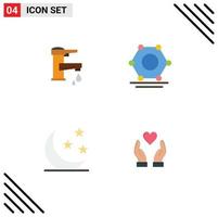 Set of 4 Commercial Flat Icons pack for tapwater half water digital moon Editable Vector Design Elements