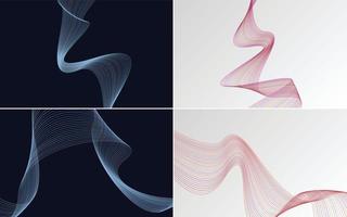 Set of 4 geometric wave pattern background Abstract waving line vector