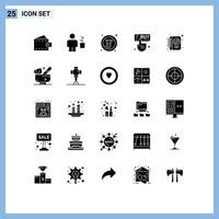 Pack of 25 creative Solid Glyphs of diary click pot buy medicine Editable Vector Design Elements