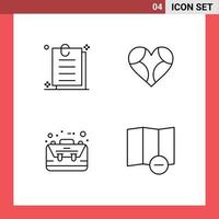 Editable Vector Line Pack of 4 Simple Filledline Flat Colors of contract briefcase heart like case Editable Vector Design Elements