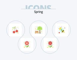 Spring Flat Icon Pack 5 Icon Design. honey bee. bee. sun flower. tree. bench vector