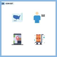 Mobile Interface Flat Icon Set of 4 Pictograms of map app usa envelope location Editable Vector Design Elements