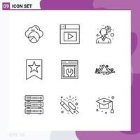 Pack of 9 creative Outlines of nature web development gear web configuration star Editable Vector Design Elements