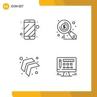 Set of 4 Modern UI Icons Symbols Signs for cell phone up electronic search monitor Editable Vector Design Elements