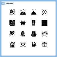 Set of 16 Commercial Solid Glyphs pack for science support team valentine support lifebuoy Editable Vector Design Elements