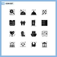 Set of 16 Commercial Solid Glyphs pack for science support team valentine support lifebuoy Editable Vector Design Elements