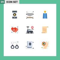 Group of 9 Flat Colors Signs and Symbols for location switch navigation power love Editable Vector Design Elements