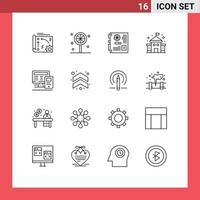 Outline Pack of 16 Universal Symbols of monitor school computer education motherboard Editable Vector Design Elements
