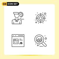 conjunto de pictogramas de 4 colores planos de línea rellena simple de codificación de tiempo desarrollo de objetivos de usuario elementos de diseño vectorial editables vector