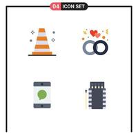 Set of 4 Vector Flat Icons on Grid for construction devices engagement wedding mobile Editable Vector Design Elements