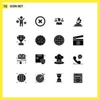 16 Universal Solid Glyph Signs Symbols of success prize manager award science Editable Vector Design Elements