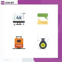 Pack of 4 creative Flat Icons of monitor vacation pc texting finance Editable Vector Design Elements