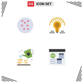 Group of 4 Flat Icons Signs and Symbols for cross stitch app light bulb garden coding Editable Vector Design Elements