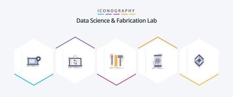 laboratorio de fabricación y ciencia de datos 25 paquete de iconos planos que incluye móvil. datos. informes lápiz. digital vector