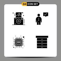 Universal Icon Symbols Group of 4 Modern Solid Glyphs of camera chip polaroid corporate future Editable Vector Design Elements