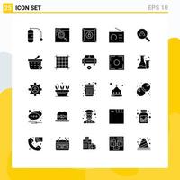 Group of 25 Modern Solid Glyphs Set for error search lock find radio Editable Vector Design Elements