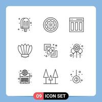 Outline Pack of 9 Universal Symbols of ocean fins slice diving interface Editable Vector Design Elements