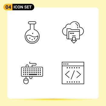paquete de 4 colores planos creativos de línea de llenado de interfaz de flecha de prueba de computación de tubo elementos de diseño vectorial editables vector