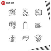 Set of 9 Vector Outlines on Grid for multimedia battery diploma motherboard computer Editable Vector Design Elements