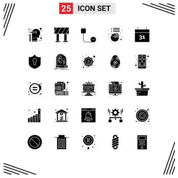 Mobile Interface Solid Glyph Set of 25 Pictograms of event calendar cord statistics chart Editable Vector Design Elements
