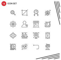 Mobile Interface Outline Set of 16 Pictograms of gear cog hiit user people Editable Vector Design Elements