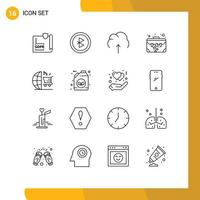 Set of 16 Vector Outlines on Grid for cart case cloud brief storage Editable Vector Design Elements