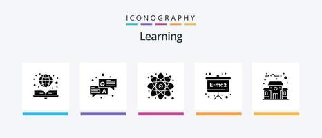 Learning Glyph 5 Icon Pack Including school. building. research. physics formula. board. Creative Icons Design vector