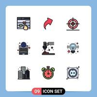 9 User Interface Filledline Flat Color Pack of modern Signs and Symbols of printing system design internet global Editable Vector Design Elements