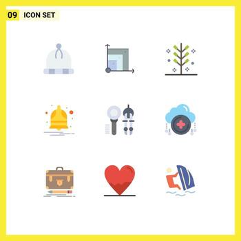 9 colores planos vectoriales temáticos y símbolos editables del cracker de alarma de diseño notifican elementos de diseño vectorial editables de campana vector