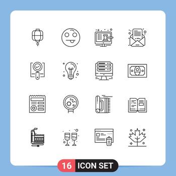 16 Universal Outlines Set for Web and Mobile Applications find mail auction letter business mail Editable Vector Design Elements