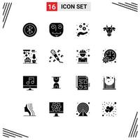 16 Universal Solid Glyphs Set for Web and Mobile Applications home indian hand bull adornment Editable Vector Design Elements