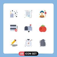 Group of 9 Modern Flat Colors Set for contact us communication farmer security network Editable Vector Design Elements