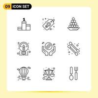 Mobile Interface Outline Set of 9 Pictograms of sharing ideas delicacy creative sweet Editable Vector Design Elements