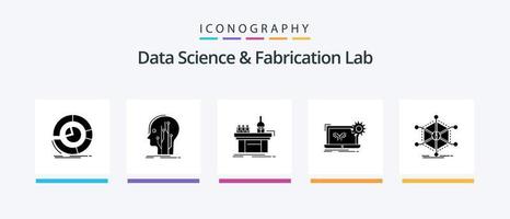 paquete de iconos de glifo 5 de laboratorio de fabricación y ciencia de datos que incluye electrónica. Plano. conocimiento. producción. laboratorio. diseño de iconos creativos vector