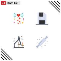 4 User Interface Flat Icon Pack of modern Signs and Symbols of heart design signal floppy graphic Editable Vector Design Elements