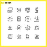 Mobile Interface Outline Set of 16 Pictograms of programming development heart app sign Editable Vector Design Elements