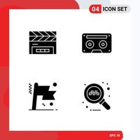 Set of Vector Solid Glyphs on Grid for clapboard achievement film flap audiotape flag Editable Vector Design Elements