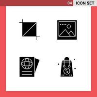 Mobile Interface Solid Glyph Set of 4 Pictograms of crop travel tool photo dollar Editable Vector Design Elements